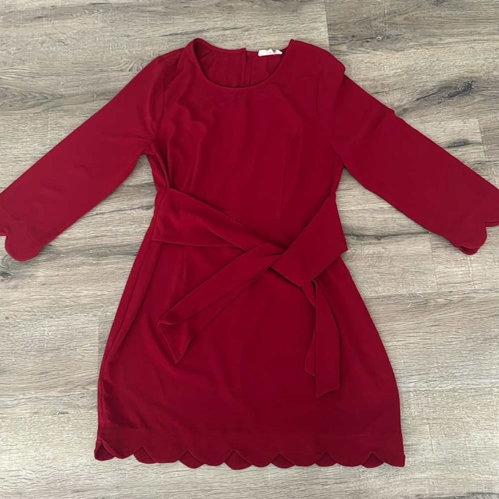Entro Scallop Hem Short Sleeve Mini Sheath Dress Size Large
